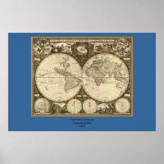 Antiek 1660 Wereldkaart van Frederick de Wit Poster (Voorkant)