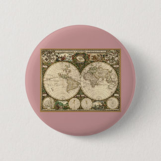 Antiek 1660 Wereldkaart van Frederick de Wit Ronde Button 5,7 Cm