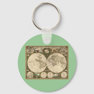 Antiek 1660 Wereldkaart van Frederick de Wit Sleutelhanger