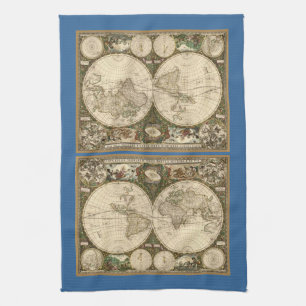 Antiek 1660 Wereldkaart van Frederick de Wit Theedoek