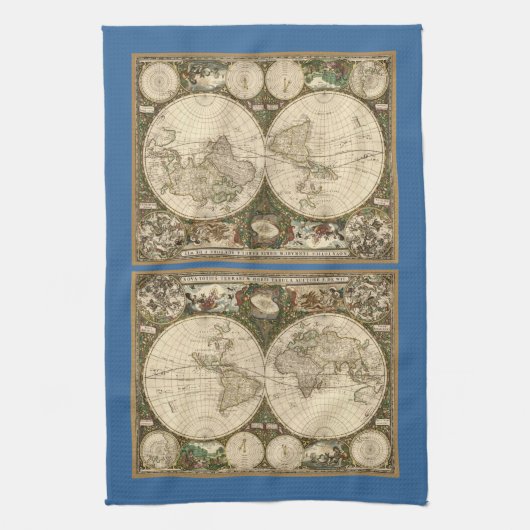 Antiek 1660 Wereldkaart van Frederick de Wit Theedoek (Verticaal)