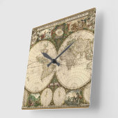 Antiek 1660 Wereldkaart van Frederick de Wit Vierkante Klok (Hoek)