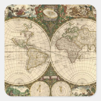 Antiek 1660 Wereldkaart van Frederick de Wit