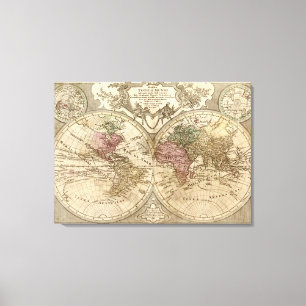 Antiek 1690 Wereldkaart van Guillaume de L'Isle Canvas Afdruk