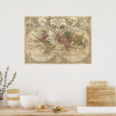 Antiek 1690 Wereldkaart van Guillaume de L'Isle Poster (Keuken)