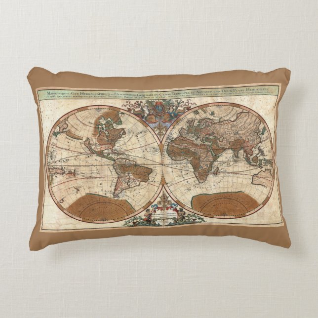  antiek 1691 Sanson-kaart van de wereld Accent Kussen (Voorkant)