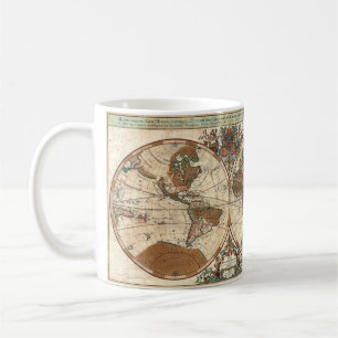  antiek 1691 Sanson-kaart van de wereld Koffiemok