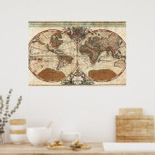  antiek 1691 Sanson-kaart van de wereld Poster (Keuken)