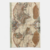 antiek 1691 Sanson-kaart van de wereld Theedoek (Verticaal)