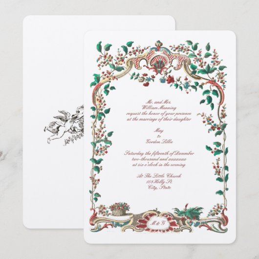 Antiek 1750 Barokke Rococo Floral Lijst Kaart (Voorkant / Achterkant)