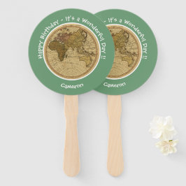 Antiek 1786 Oostelijk halfrond Kaart Thema Feest Handwaaier