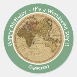 Antiek 1786 Oostelijk halfrond Kaart Thema Feest Ronde Sticker