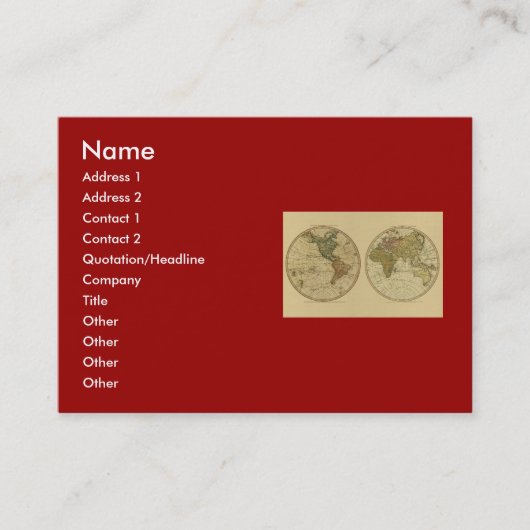 Antiek 1786 Wereldkaart van William Faden Visitekaartje (Voorkant)