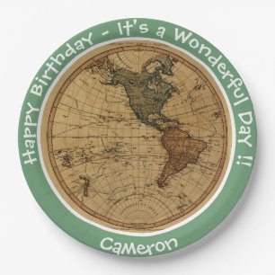 Antiek 1786 Western halfrond Kaart Thema Feest Papieren Bordje