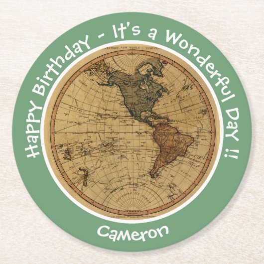 Antiek 1786 Western halfrond Kaart Thema Feest Ronde Kartonnen Onderzetter (Voorkant)