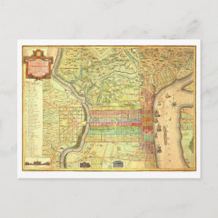 Antiek 1802 Philadelphia Street Map Briefkaart