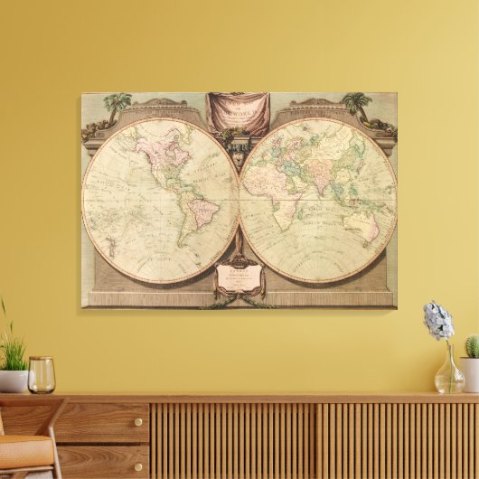 Antiek 1808 Wereldkaart van Laurie en Whittle Canvas Afdruk (Insitu (Woonkamer))