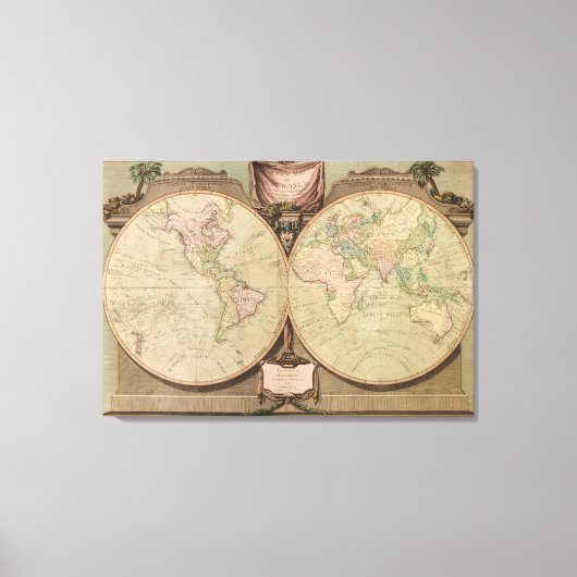 Antiek 1808 Wereldkaart van Laurie en Whittle Canvas Afdruk (Voorkant)