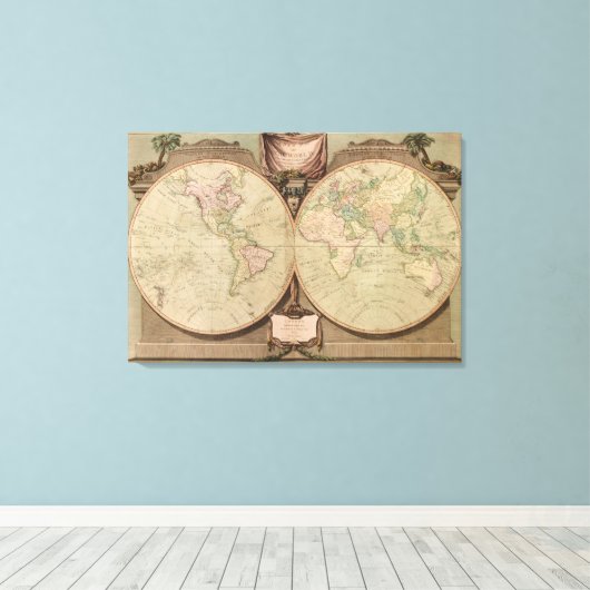 Antiek 1808 Wereldkaart van Laurie en Whittle Canvas Afdruk (Insitu (Houten vloer))