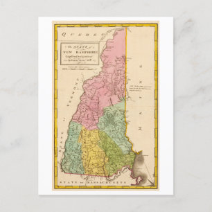 Antiek 1815 New Hampshire Kaart Briefkaart