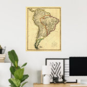 Antiek 1817 Kaart van Zuid-Amerika door Samuel Lew Poster (Thuiskantoor)