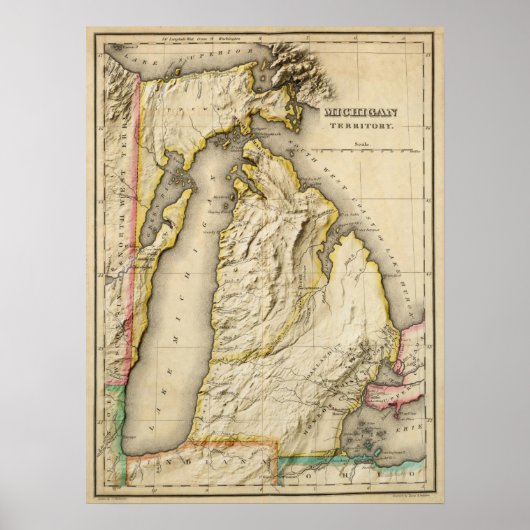 Antiek 1822 Michigan-kaart met moderne religie Poster (Voorkant)