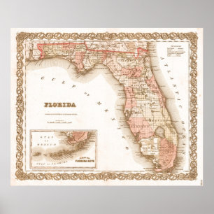 Antiek 1855 Kaart van Florida Poster