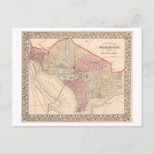 Antiek 1868 kaart van Washington, DC (Voorkant)