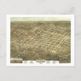 Antiek 1872 kaart van Raleigh, North Carolina,