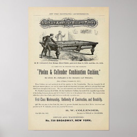 Antiek 1874 Billiardtafels en Poster (Voorkant)