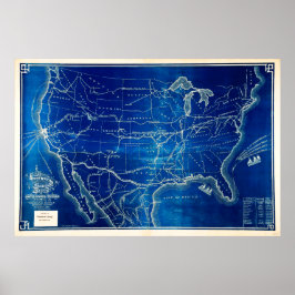 Antiek 1882 Amerikaanse kaart van het spoorwegsyst Poster