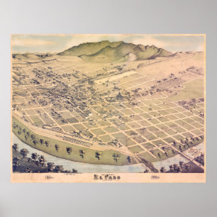 Antiek 1885 Kaart van El Paso, Texas, VS Poster