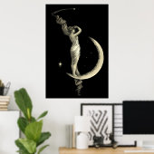 Antiek 1889 vrouw op halve maan poster (Thuiskantoor)