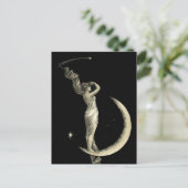 Antiek 1889 vrouw op halve maan print briefkaart (Staand voorkant)