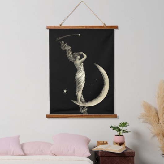 Antiek 1889 vrouw op halve maan print hangend wandkleed (Slaapkamer)