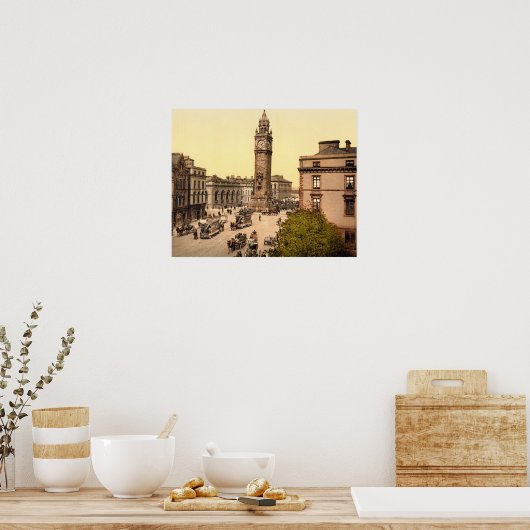 Antiek 1890s Belfast Street scene Albert Memorial Poster (Keuken)