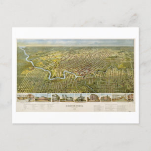Antiek 1891 kaart van Houston, Texas, Briefkaart