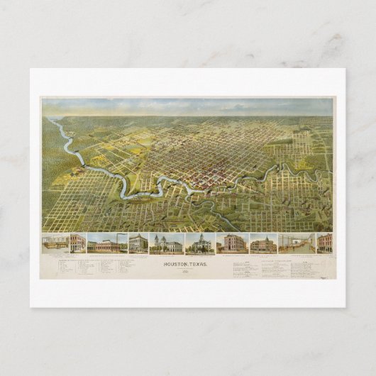 Antiek 1891 kaart van Houston, Texas, Briefkaart (Voorkant)