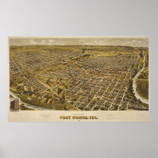 Antiek 1891 Map of Fort Worth, Texas, VS Poster (Voorkant)