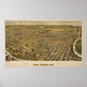 Antiek 1891 Map of Fort Worth, Texas, VS Poster