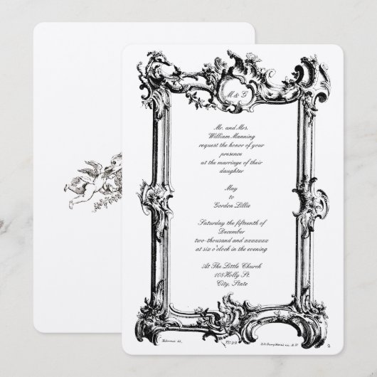 Antiek 18e eeuw Barokke Rococo Lijst Kaart (Voorkant / Achterkant)