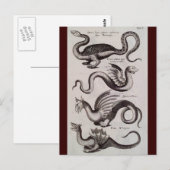 Antiek 18e eeuw Dragon Engraving Briefkaart (Voorkant / Achterkant)