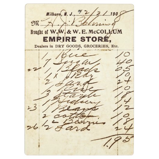 Antiek 1908 Millburn (NJ) Winkelklembord Klembord (Achterkant)