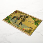 Antiek 1909 Jongens Schaatsten Goud Folie Feestdagenkaart (Gedraaid)