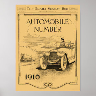 antiek 1916 Autosector Omaha Daily Bee Poster