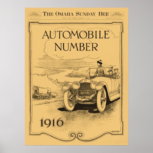 antiek 1916 Autosector Omaha Daily Bee Poster (Voorkant)