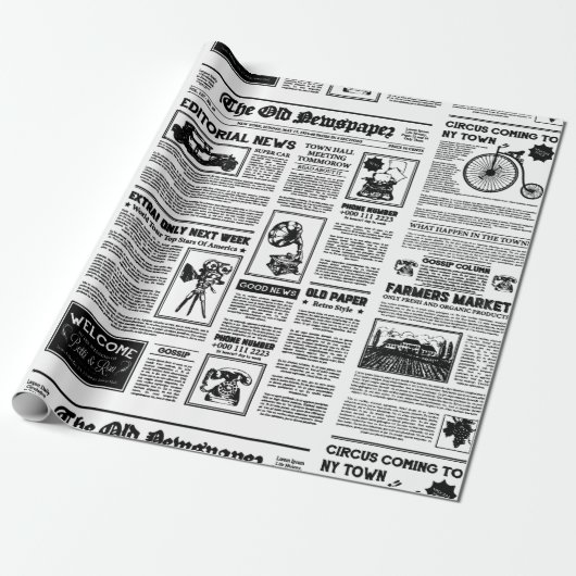 antiek 1920 flapper krant  zwart wit cadeaupapier (Uitgerold)