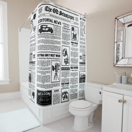 antiek 1920 flapper krant  zwart wit douchegordijn (In situ)