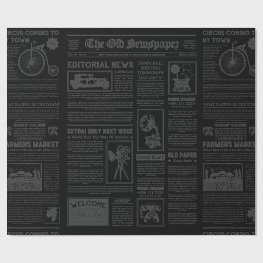 antiek 1920s flapper krant  zwart cadeaupapier (Vlak)