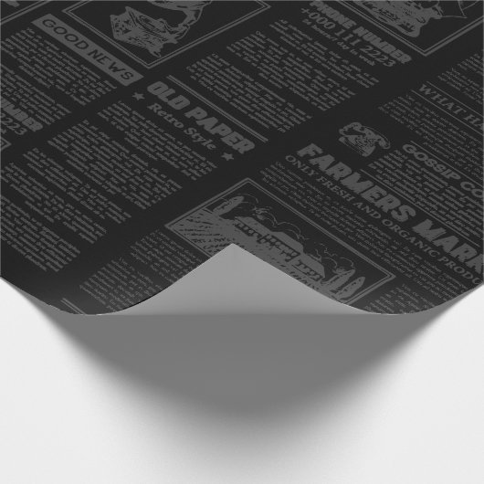 antiek 1920s flapper krant  zwart cadeaupapier (Hoek)